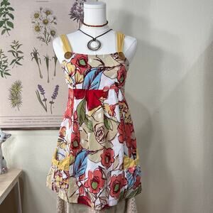 Vintage Y2k Floral Pockets Cotton Babydoll Top Mod 70s Style Fairy Whimsy Twee L